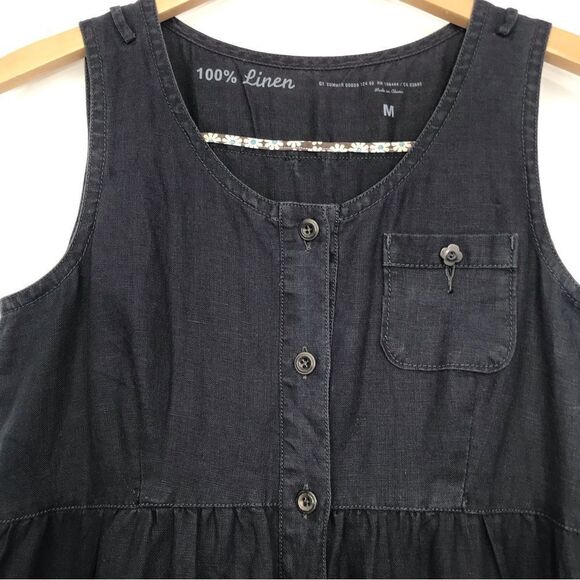 G1 Goods Summer Slate Gray 100% Linen Sleeveless Button Down Dress with Pockets - Picture 4 of 15